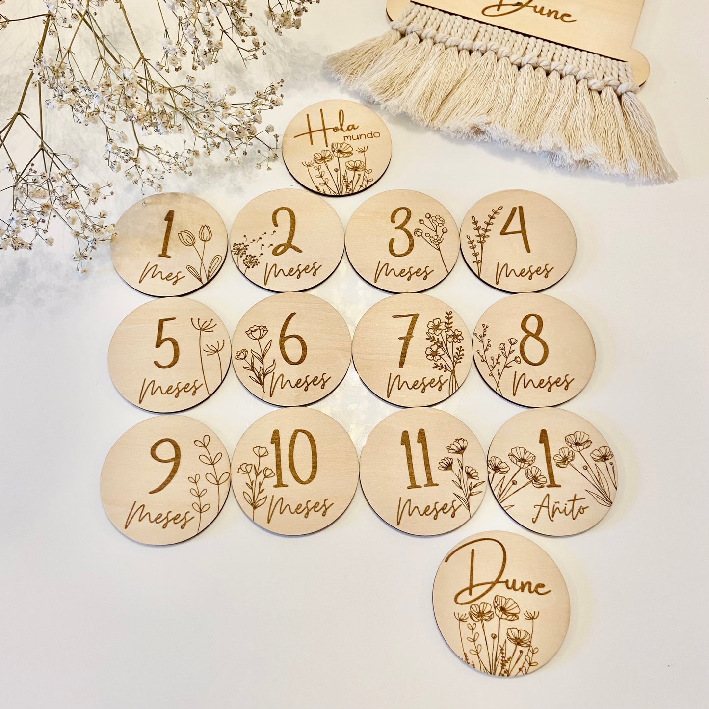 Kit de 14 círculos de madera ideales para atrezo en las primeras fotografías